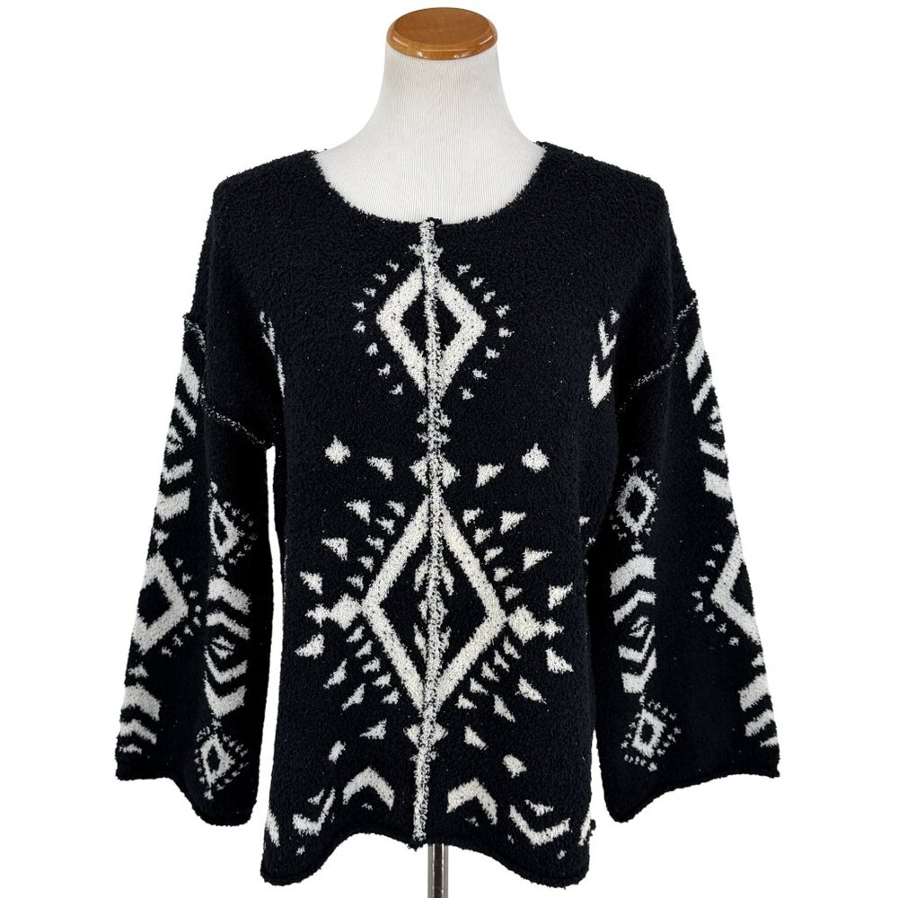 NWT Black White Slouchy Aztec Sweater | Boho Coastal Cowgirl Whimsigoth Tribal S - Picture 2 of 16
